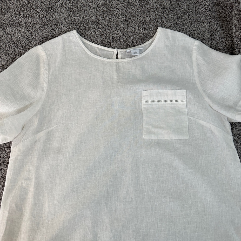 Liz Claiborne White Linen Blend Women’s Short Sleeve Shirt Size L - Picture 4 of 10